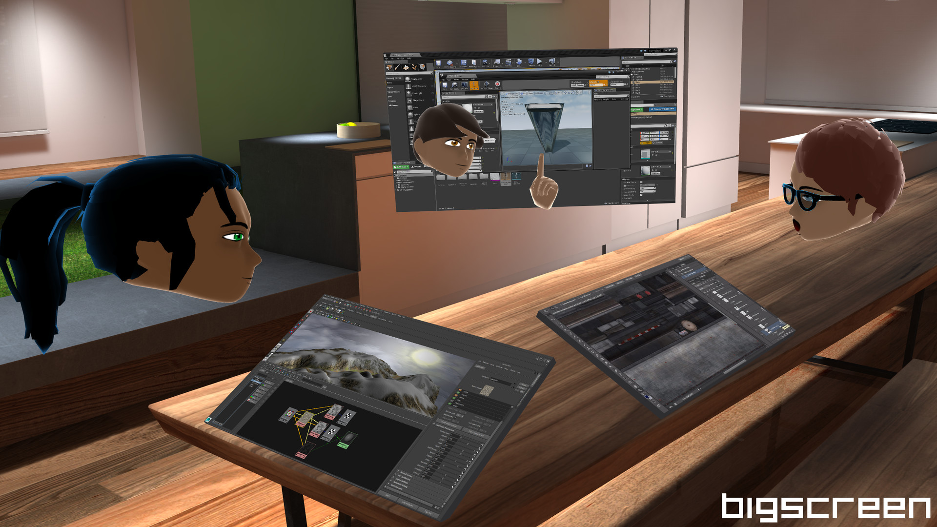 Early Bigscreen avatars working together in VR