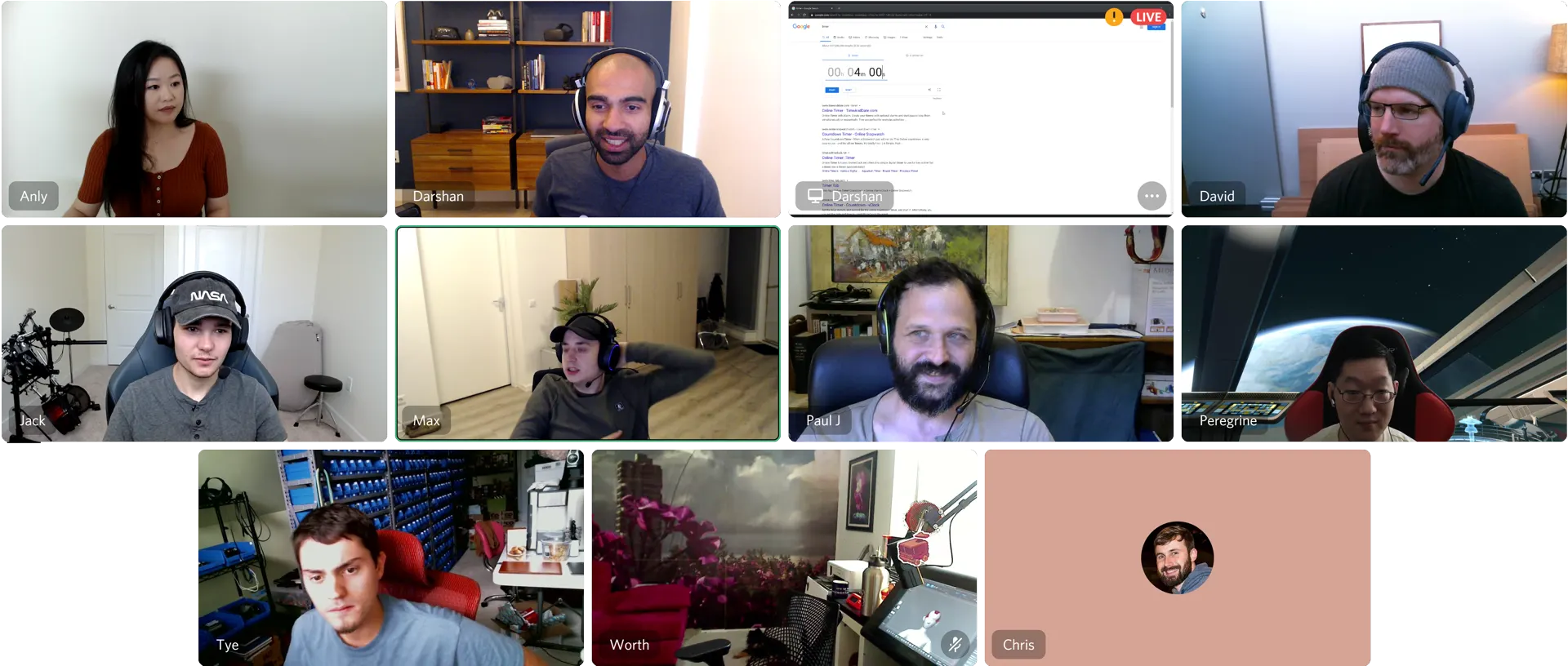 Bigscreen team on a Zoom call, distributed across cities and time zones