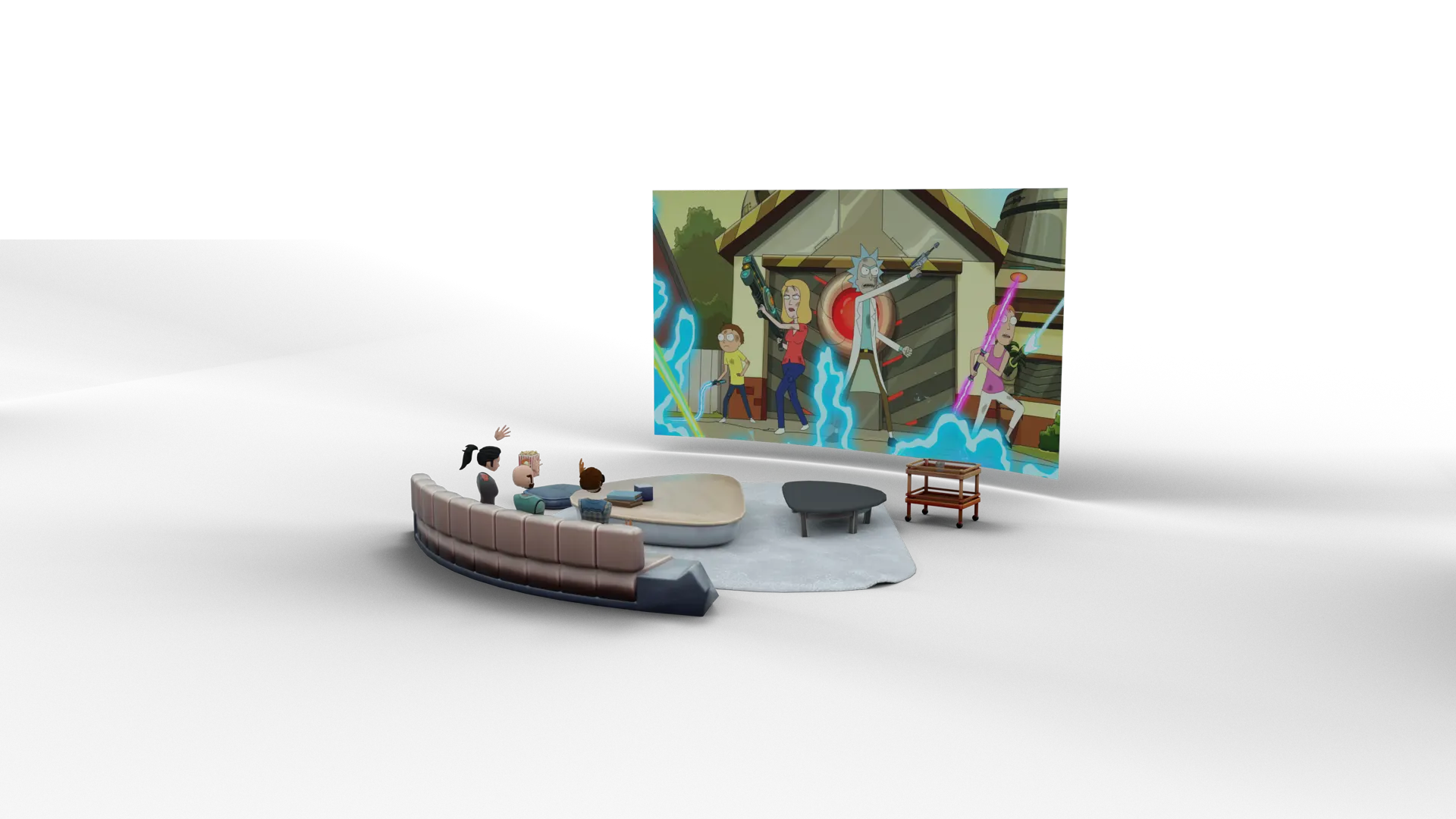 Bigscreen virtual living room with friends watching TV