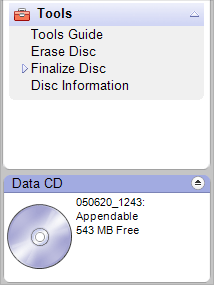 The Finalize Disc project is found under the Tools tab