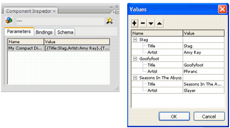 A collection property and the Values dialog box