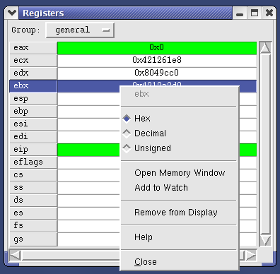 register popup menu